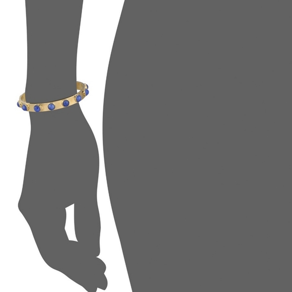 kate spade Gold Tone Tag Along Cuff Bracelet With Blue Inset Round Stones NWT - Picture 5 of 8